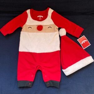 NEW Size 0/3 month Holiday Time Unisex Baby Romper and Hat Christmas Set